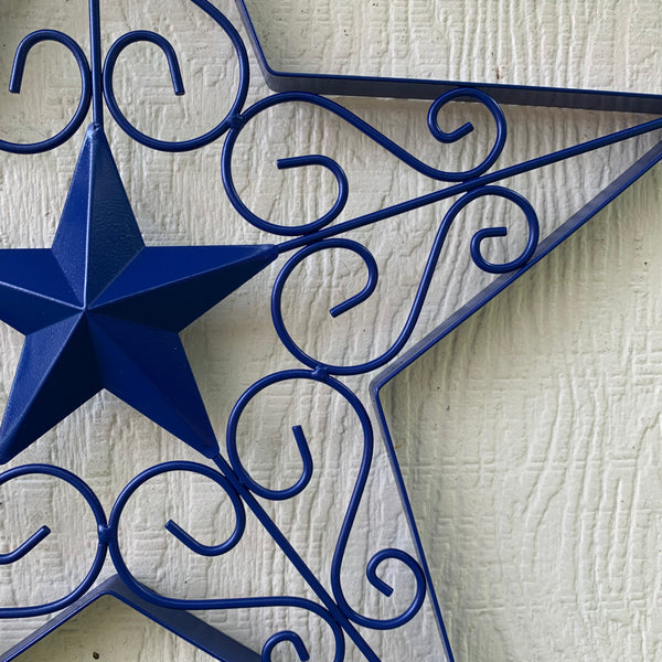 17" SCROLL ART BRIGHT BLUE Barn Star Metal Wall Art Western Home Decor Vintage Rustic Bronze Copper Art New-#A18002