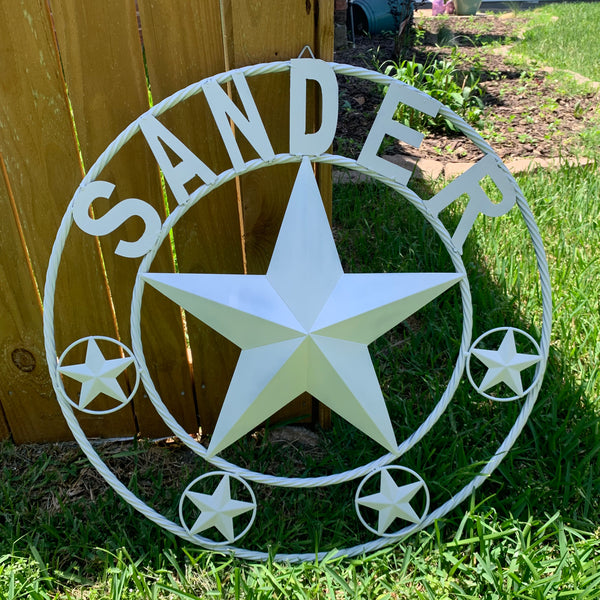 SMITH STYLE YOUR CUSTOM NAME STAR METAL BARN WHITE STAR 3d WITH TWISTED ROPE RING DESIGN METAL WALL ART WESTERN HOME DECOR VINTAGE RUSTIC NEW HANDMADE, 24", 32", 36", 40", 44", 46", 50"
