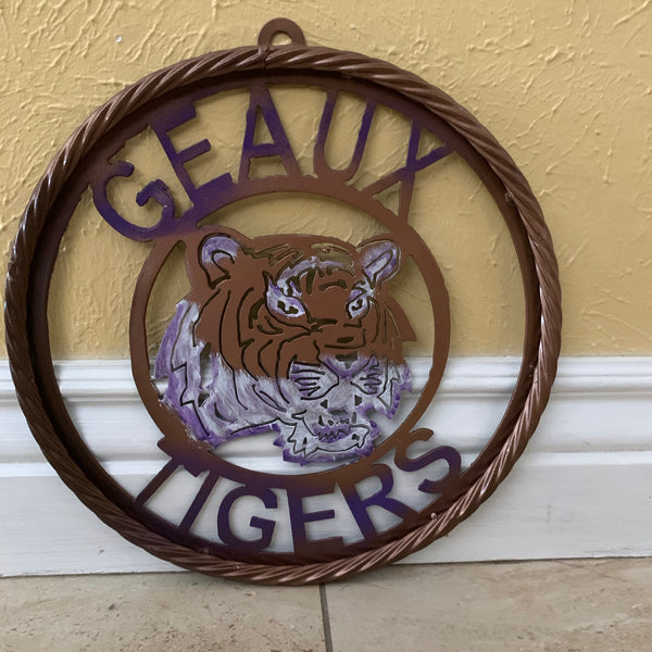 12",18",24",32" GEAUX TIGERS CUSTOM VINTAGE METAL CRAFT TEAM WALL ART HANDMADE