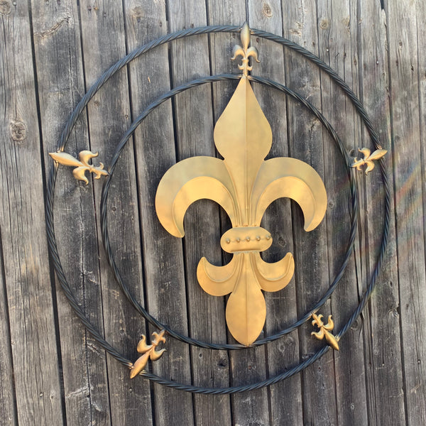 32" MULTI FLEUR DE LIS GOLD & BLACK METAL WALL ART WESTERN HOME DECOR VINTAGE RUSTIC BROWN ART NEW