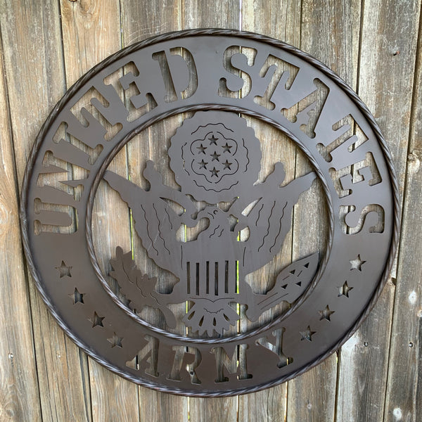 24" USA ARMY MILITARY BROWN  METAL DISC STYLE WALL ART DECOR VINTAGE CRAFT WESTERN HOME DECOR NEW