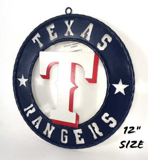 #EH11296 TEXAS RANGERS 12",18",24",32" WIDE BAND RING CUSTOM METAL VINTAGE CRAFT SIGN TEAM HANDMADE