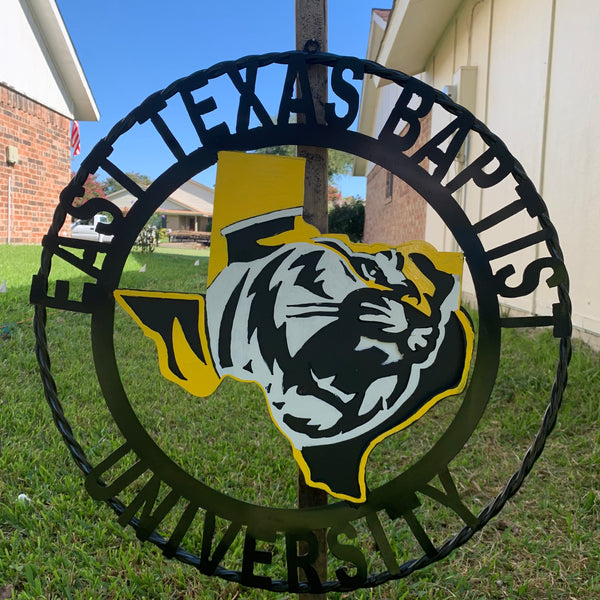 EAST TEXAS BAPTIST UNIVERSITY METAL CUSTOM VINTAGE CRAFT SIGN WALL ART TEAM HANDMADE