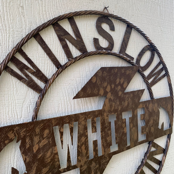 CUSTOM NAME LIGHTNIN HORSE SIGN RAW METAL BARN ROPE RING WESTERN HOME DECOR HANDMADE 24",32",36"