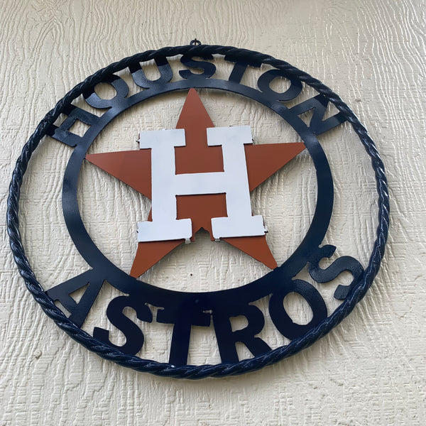 12",18",24",32",36" HOUSTON ASTROS ORANGE & NAVY  BLUE CUSTOM METAL VINTAGE CRAFT WALL ART HANDMADE