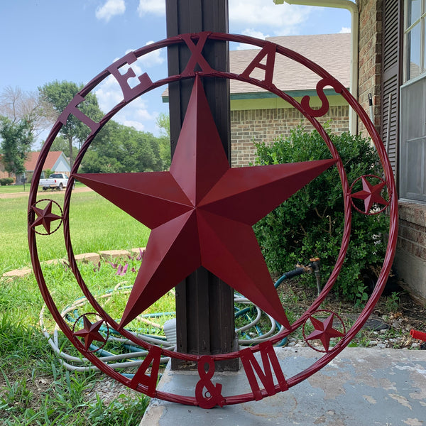 TEXAS A&M BURGUNDY RED BARN LONE STAR METAL CUSTOM VINTAGE CRAFT TEAM STAR WESTERN HOME DECOR HANDMADE SIZE:24",32",36",40",42",44",46",50"