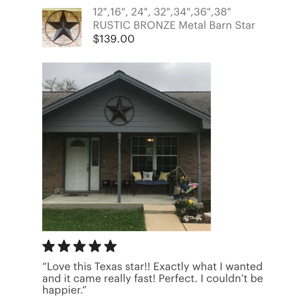 12" TO 72" BARN METAL STAR TWISTED ROPE RING RUSTIC BRONZE COPPER WESTERN HOME DECOR HANDMADE #EH10008