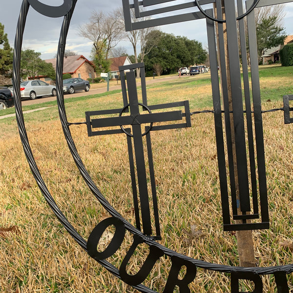 40"GOD BLESS OUR RIDERS CRUCIFIX BLACK CROSS METAL WALL ART HANDMADE