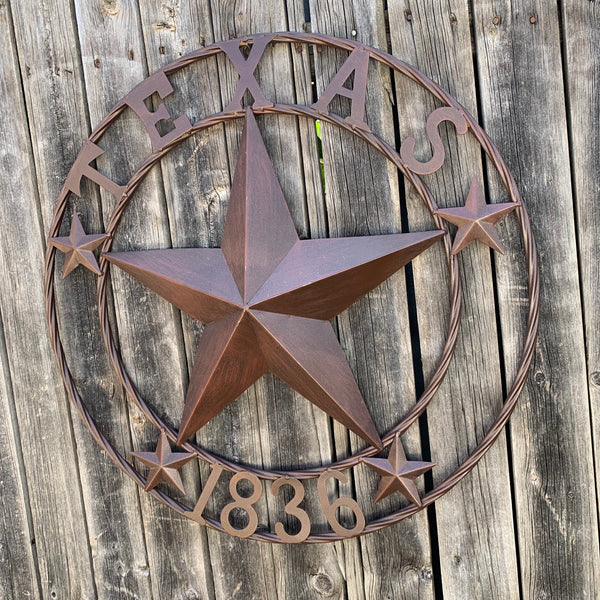 24", 32",36",40" TEXAS 1836 RUSTIC BROWN BARN STAR METAL WALL WESTERN HOME DECOR HANDMADE