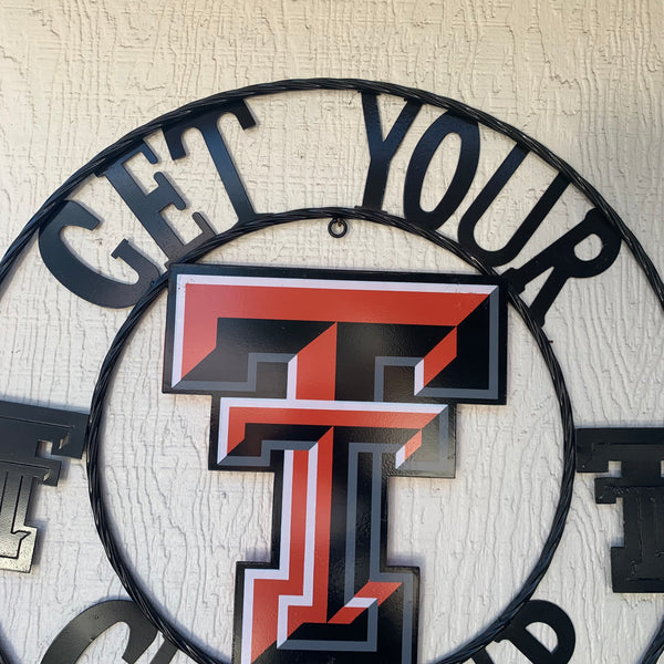 12", 18", 24", 32" GET YOUR GUNS UP TEXAS TECH METAL CUSTOM VINTAGE CRAFT TEAM SIGN HANDMADE
