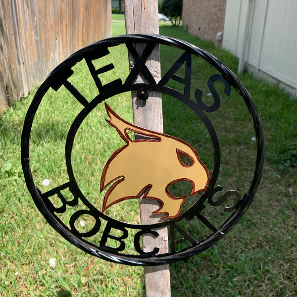 12" TEXAS BOBCATS CUSTOM METAL VINTAGE CRAFT SIGN TEAM WESTERN HOME DECOR HANDMADE