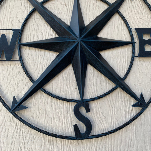 COMPASS NAVY BLUE 24" METAL SIGN WESTERN HOME DECOR HANDMADE NEW