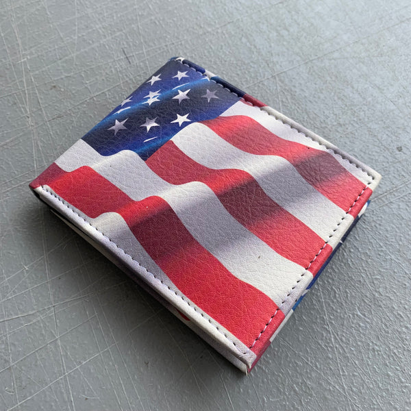 4.25" x 3.75" USA FLAG AMERICANA WALLET LEATHER BIFOLD WALLET NEW-- FREE SHIPPING