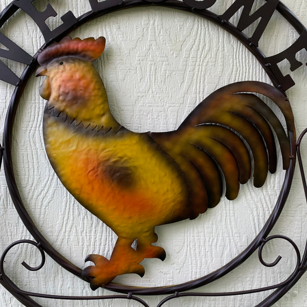 WELCOME 24" ROOSTER & METAL SCROLL STYLE WESTERN HOME DECOR HANDMADE NEW-#EH10143