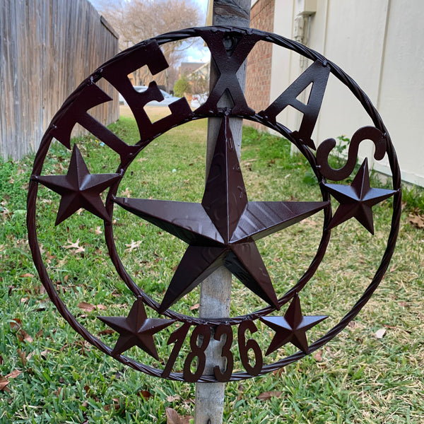 16",24",32",50" RUSTIC BROWN TEXAS 1836 BARN STAR METAL ART WESTERN HOME DECOR VINTAGE RUSTIC DARK BROWN NEW
