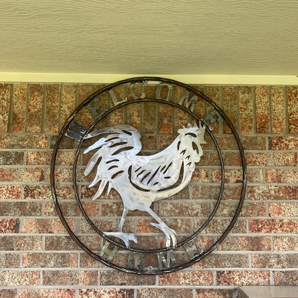 YOUR CUSTOM NAME ROOSTER LASERCUT RAW METAL ART WITH RING DESIGN WESTERN METAL ANIMAL ART HOME WALL DECOR BRAND NEW