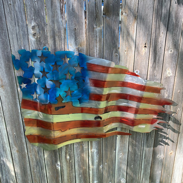 AMERICAN USA TATTERED Flag USA Metal Art Large Western Home Decor New Art