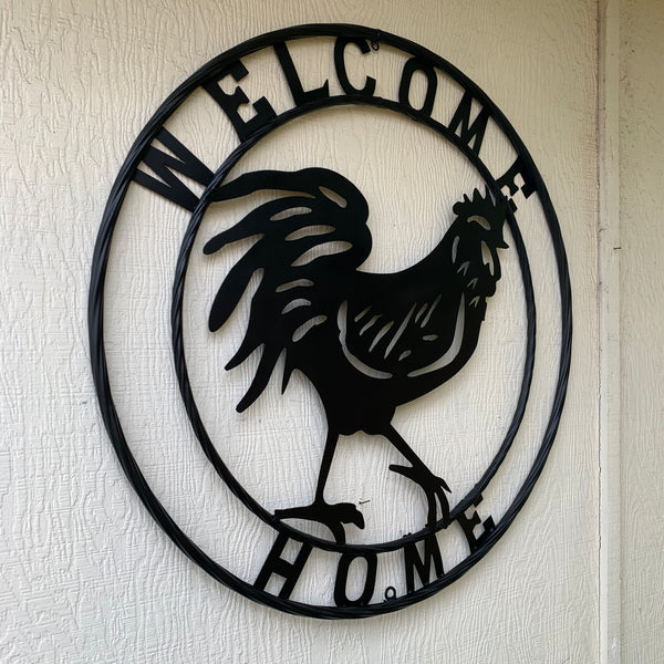 YOUR CUSTOM NAME BLACK ROOSTER LASERCUT METAL ART WITH RING DESIGN WESTERN METAL ANIMAL ART HOME WALL DECOR BRAND NEW