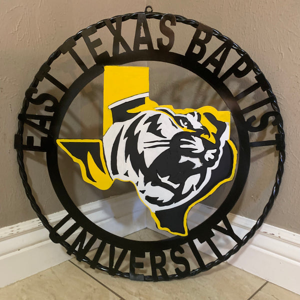 EAST TEXAS BAPTIST UNIVERSITY METAL CUSTOM VINTAGE CRAFT SIGN WALL ART TEAM HANDMADE