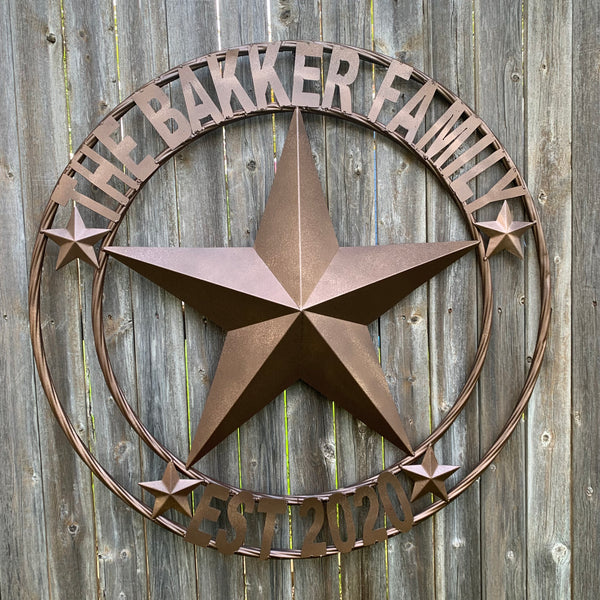 KOLET FAMILY STYLE YOUR CUSTOM FAMILY NAME STAR METAL BARN STAR ROPE RING KOLET FAMILY WESTERN HOME DECOR VINTAGE RUSTIC BROWN NEW HANDMADE 24",32",34",36",40",42",44",46",50"