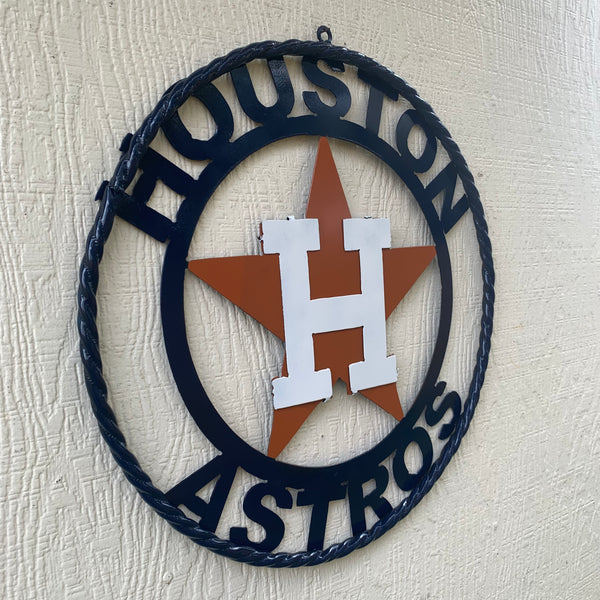 12",18",24",32",36" HOUSTON ASTROS ORANGE & NAVY  BLUE CUSTOM METAL VINTAGE CRAFT WALL ART HANDMADE