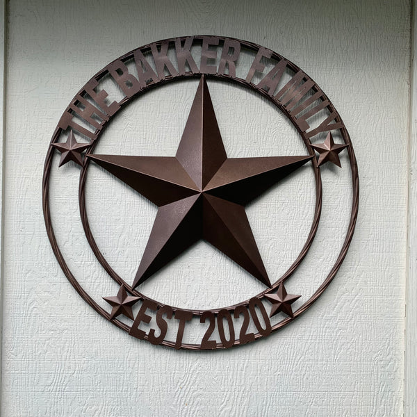 KOLET FAMILY STYLE YOUR CUSTOM FAMILY NAME STAR METAL BARN STAR ROPE RING KOLET FAMILY WESTERN HOME DECOR VINTAGE RUSTIC BROWN NEW HANDMADE 24",32",34",36",40",42",44",46",50"