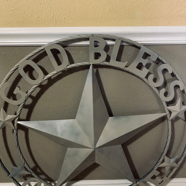 36" GOD BLESS OUR HOME RUSTIC BEIGE BARN METAL STAR ROPE RING WALL ART WESTERN HOME DECOR--FREE SHIPPING