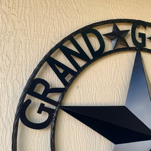 GRAND G RANCH STYLE CUSTOM NAME STAR RUSTIC NAVY BLUE METAL BARN STAR ROPE RING WESTERN HOME DECOR HANDMADE