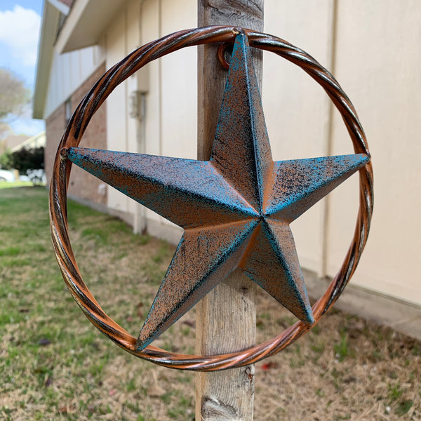 TURQUOISE DISTRESSED BARN METAL STAR WESTERN HOME DECOR ART HANDMADE