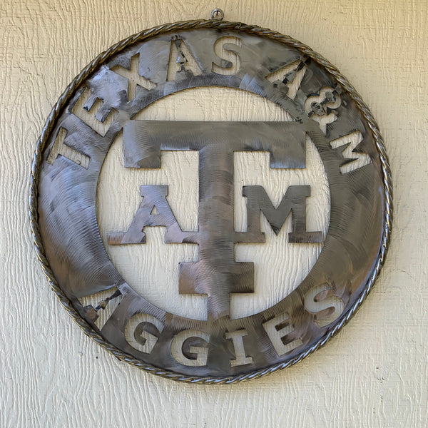 24" TEXAS A&M WIDE BAND RAW METAL CUSTOM VINTAGE CRAFT WALL ART TEAM SIGN HANDMADE