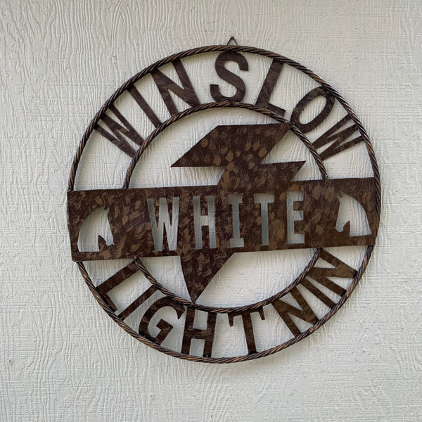 CUSTOM NAME LIGHTNIN HORSE SIGN RAW METAL BARN ROPE RING WESTERN HOME DECOR HANDMADE 24",32",36"