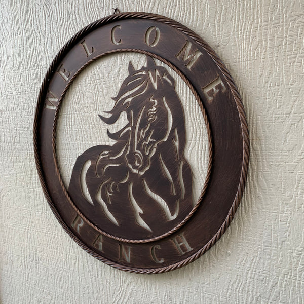 23" WELCOME RANCH HORSE METAL WALL WESTERN HOME DECOR NEW