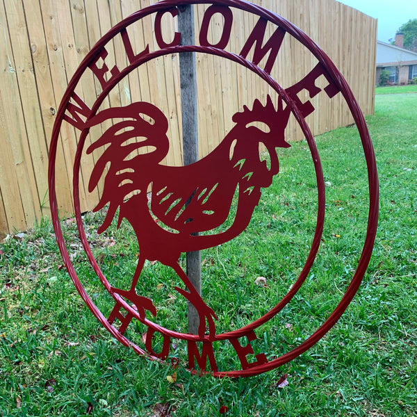 YOUR CUSTOM NAME RED ROOSTER LASERCUT METAL ART WITH RING DESIGN WESTERN METAL ANIMAL ART HOME WALL DECOR BRAND NEW