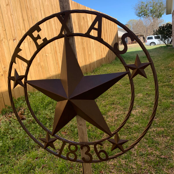 24", 32",36",40" TEXAS 1836 RUSTIC BROWN BARN STAR METAL WALL WESTERN HOME DECOR HANDMADE