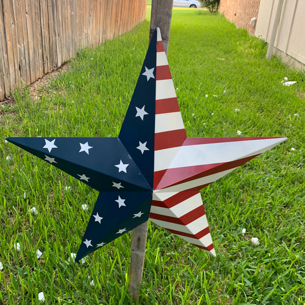 12",16",24",30",36" USA AMERICAN FLAG STAR STYLE#9 RED WHITE & BLUE METAL BARN STAR METAL WALL ART HANDMADE