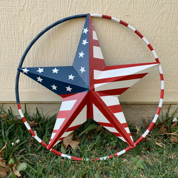 PEACE STAR METAL RED WHT BLUE STAR WESTERN HOME DECOR HANDMADE 12",16",24",32"36",38",40",48"