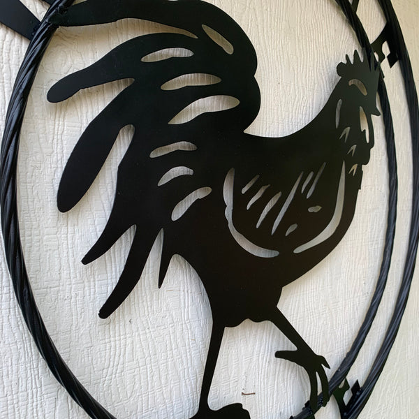 YOUR CUSTOM NAME BLACK ROOSTER LASERCUT METAL ART WITH RING DESIGN WESTERN METAL ANIMAL ART HOME WALL DECOR BRAND NEW