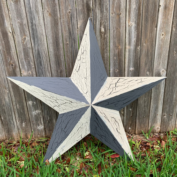 CRACKLE STYLE BEIGE & BLACK METAL BARN STAR METAL WALL ART WESTERN HOME DECOR RUSTIC NEW