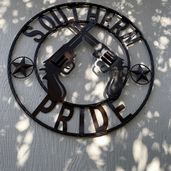 #SI_XL2132 SOUTHERN PRIDE 24" GUNS PISTOLS BROWN METAL WALL ART WESTERN HOME DECOR NEW