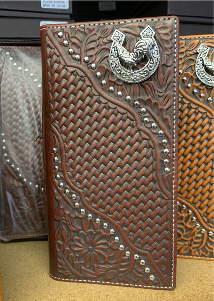 GENUINE LEATHER WESTERN CHECKBOOK MEN'S WALLET WESTERN FASHION ART--FREE SHIPPING