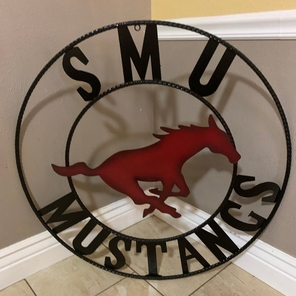 12",18",24",32",36" SMU MUSTANGS METAL CUSTOM VINTAGE CRAFT WALL ART TEAM SIGN HANDMADE