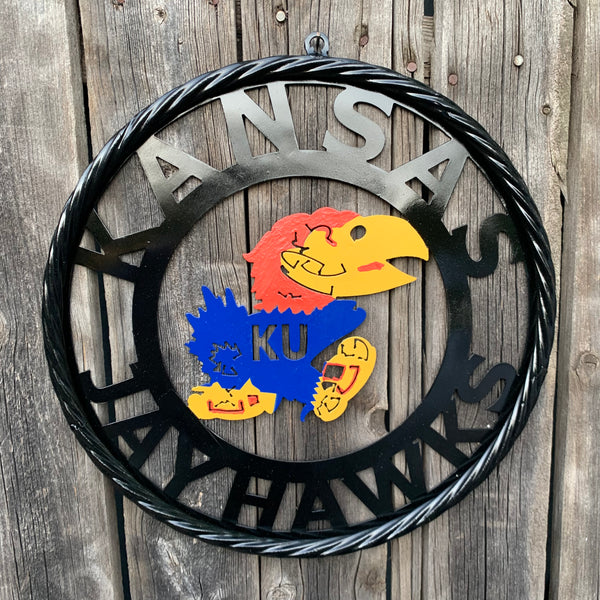 KANSAS JAYHAWKS METAL CUSTOM VINTAGE CRAFT WALL ART TEAM SIGN HANDMADE