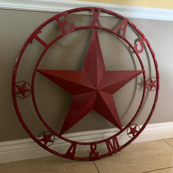 TEXAS A&M BURGUNDY RED BARN LONE STAR METAL CUSTOM VINTAGE CRAFT TEAM STAR WESTERN HOME DECOR HANDMADE SIZE:24",32",36",40",42",44",46",50"