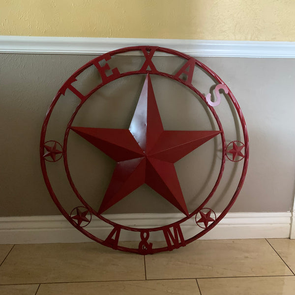 TEXAS A&M BURGUNDY RED BARN LONE STAR METAL CUSTOM VINTAGE CRAFT TEAM STAR WESTERN HOME DECOR HANDMADE SIZE:24",32",36",40",42",44",46",50"