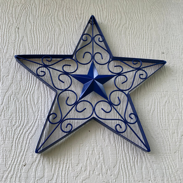 17" SCROLL ART BRIGHT BLUE Barn Star Metal Wall Art Western Home Decor Vintage Rustic Bronze Copper Art New-#A18002