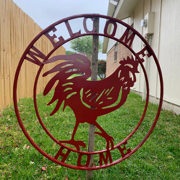 YOUR CUSTOM NAME RED ROOSTER LASERCUT METAL ART WITH RING DESIGN WESTERN METAL ANIMAL ART HOME WALL DECOR BRAND NEW