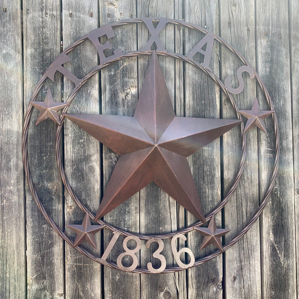24", 32",36",40" TEXAS 1836 RUSTIC BROWN BARN STAR METAL WALL WESTERN HOME DECOR HANDMADE