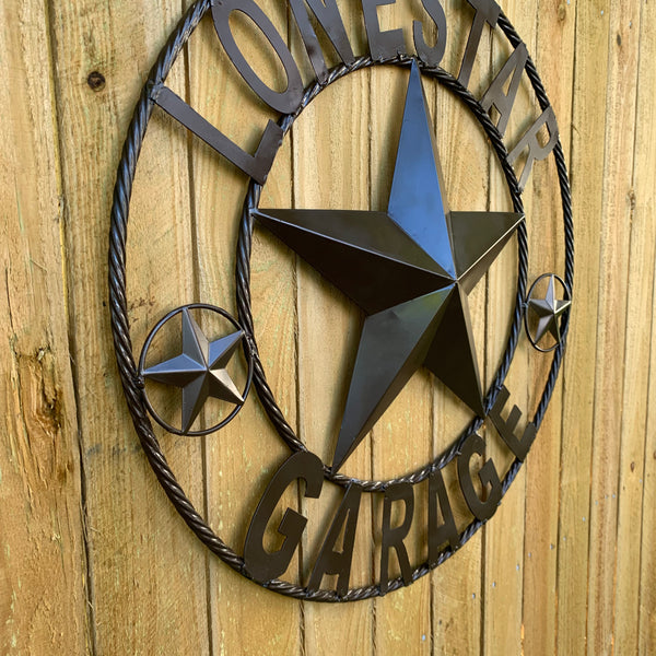 LONESTAR GARAGE STYLE CUSTOM BARN NAME STAR LONESTAR GARAGE METAL NAME BARN STAR WITH TWISTED ROPE RING 3d STAR ART WESTERN HOME DECOR RUSTIC BROWN