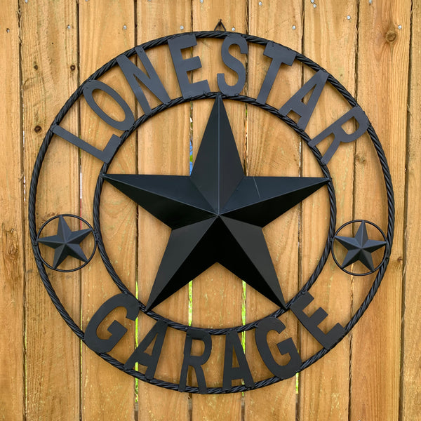 LONESTAR GARAGE STYLE CUSTOM BARN NAME STAR LONESTAR GARAGE METAL NAME BARN STAR WITH TWISTED ROPE RING 3d STAR ART WESTERN HOME DECOR RUSTIC BROWN