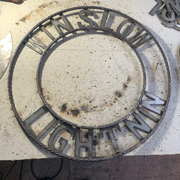 CUSTOM NAME LIGHTNIN HORSE SIGN RAW METAL BARN ROPE RING WESTERN HOME DECOR HANDMADE 24",32",36"